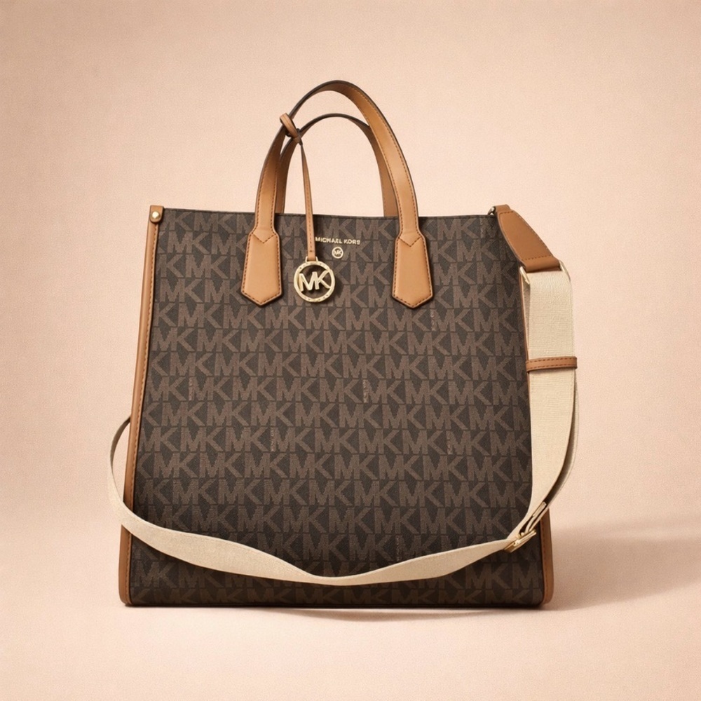 Michael Kors Dark Brown Leather Signature Tote Cross Body Option